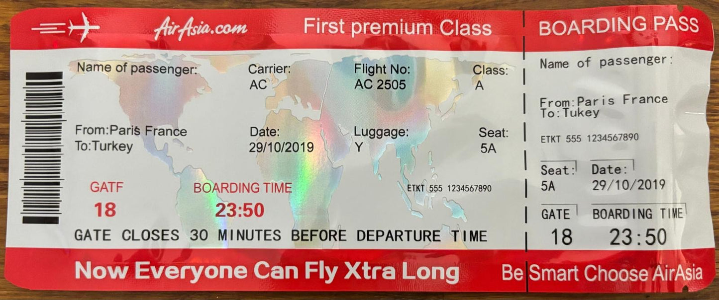 Boarding Pass Mylar bag